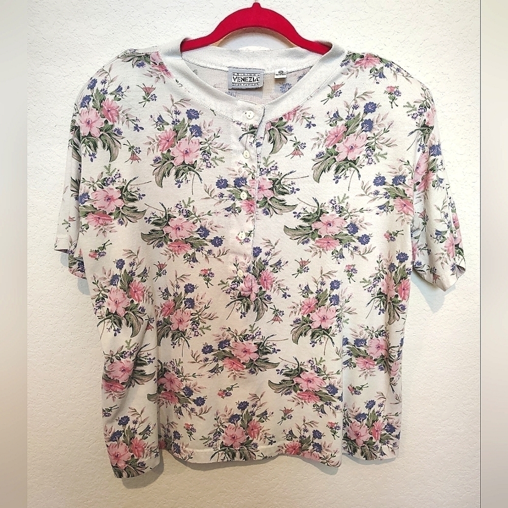 Vintage 80s Venezia Floral Sportswear Shirt